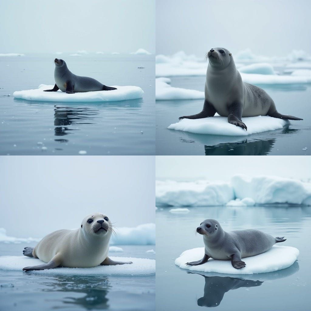 Seal on Arctic Ice Floe in a Photorealistic Style