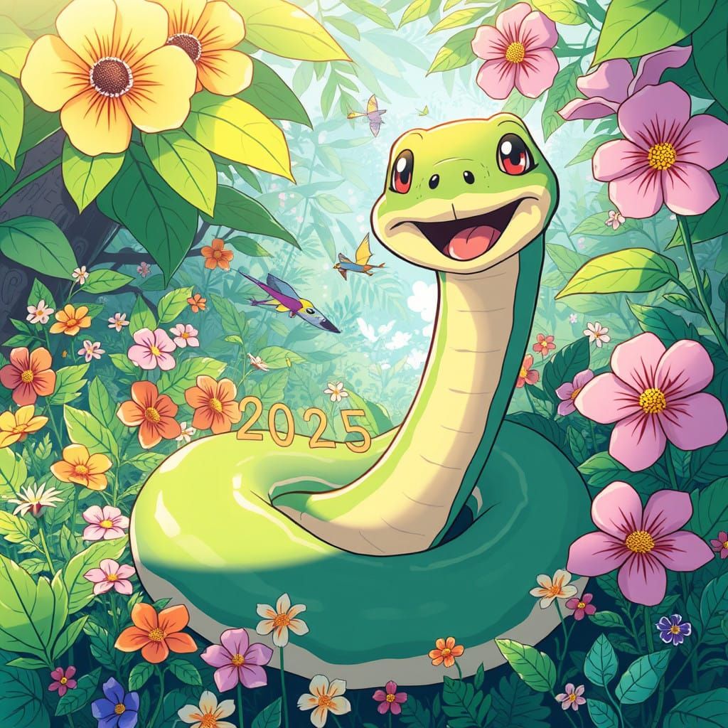 Surreal Anime-Style Snake Embodies Joyful Spirit of 2025