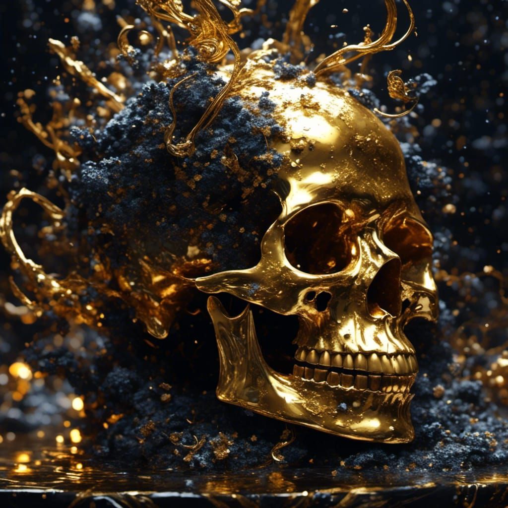 Melting Golden Skull in Glittery Fantasy Style