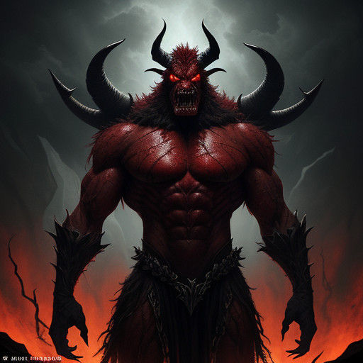 Powerful Dark Fantasy Creature in Red Skin