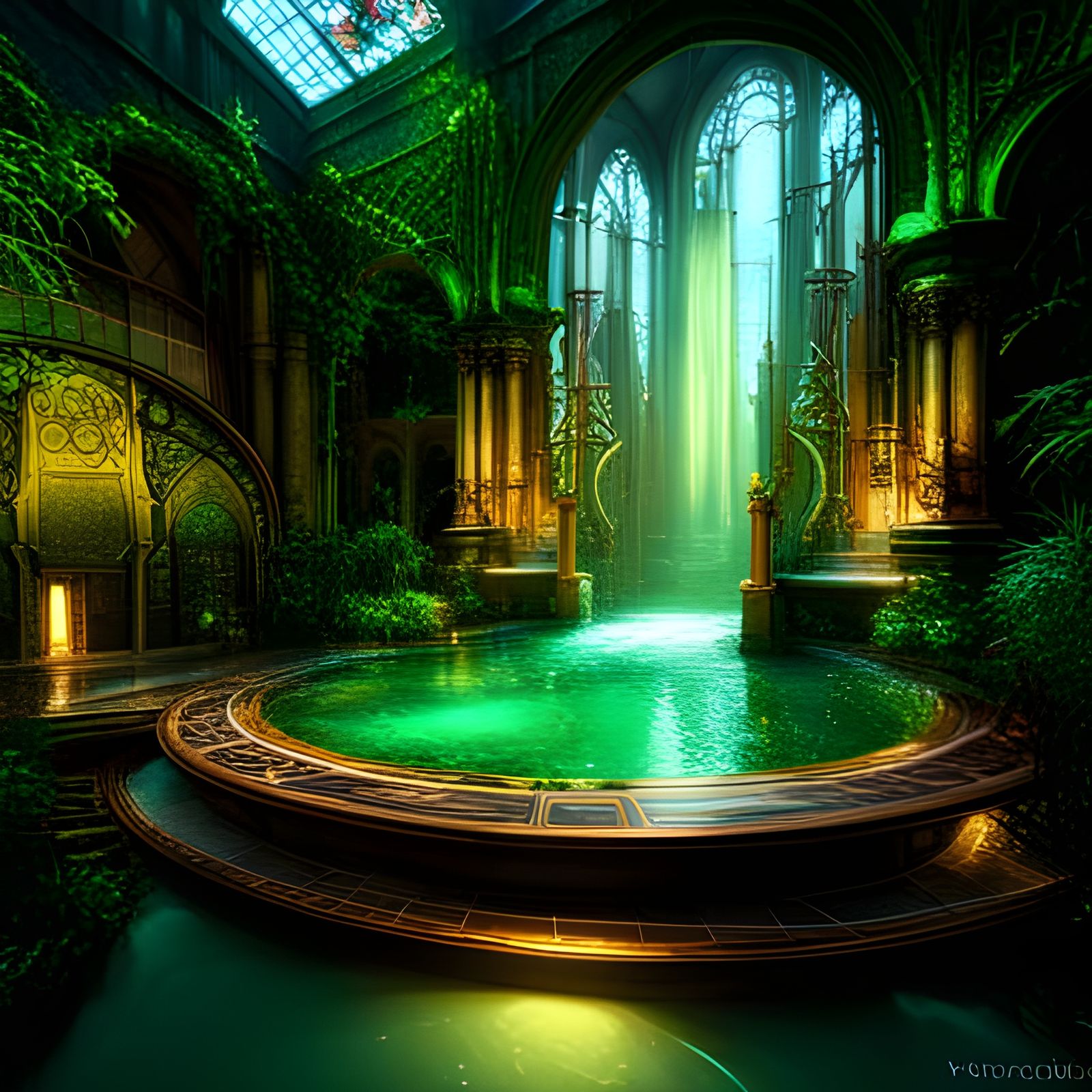 Elven Atrium with Marble and Gold Filigree