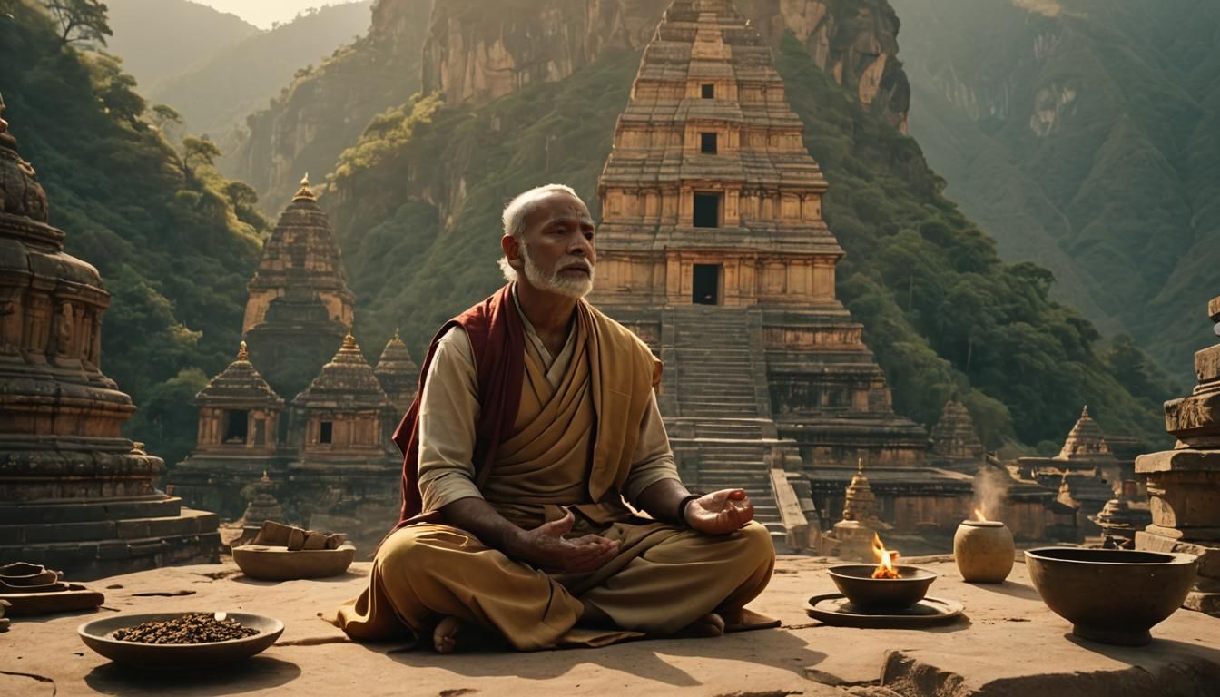Guru Meditation in Ancient Himalayan Temple