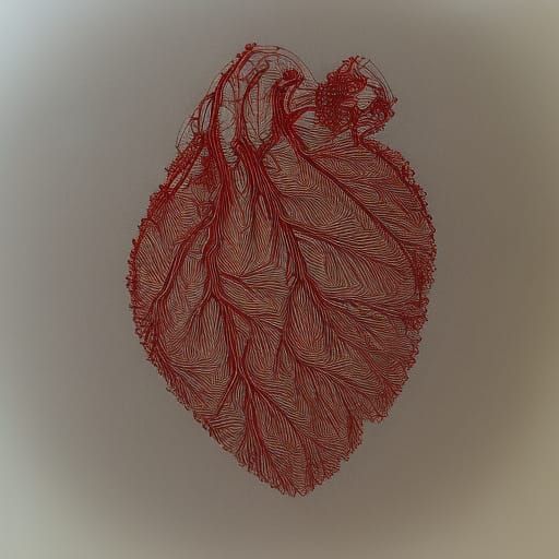 Anatomical Heart in Red Ink Line Drawing