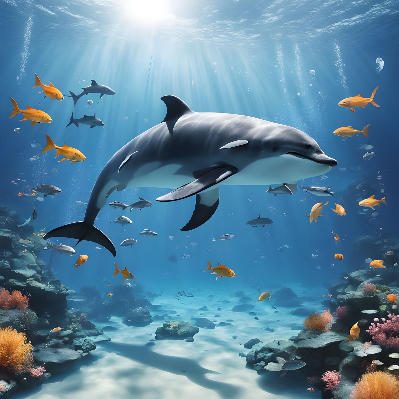 Holographic Dolphin Leaping From Water in Neon Hues