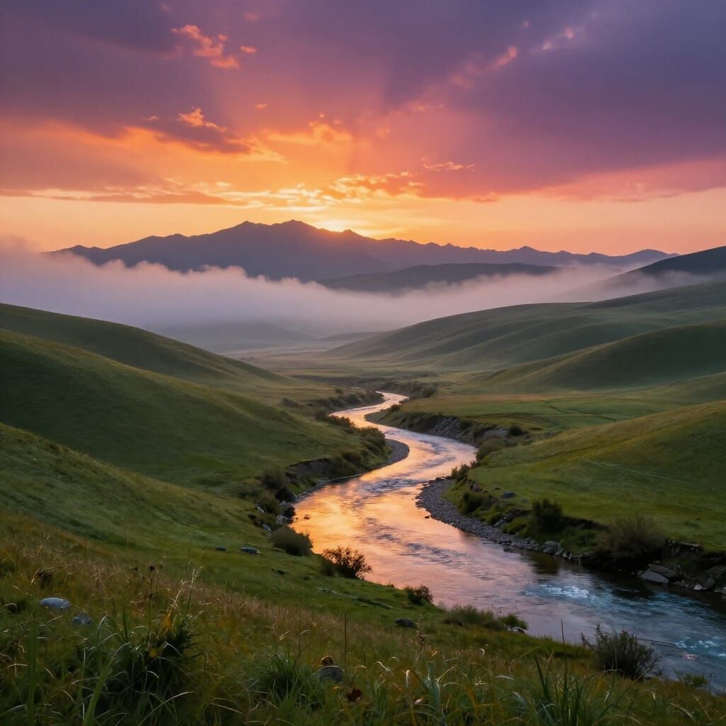 Golden Hour Landscape in Romanticism Style