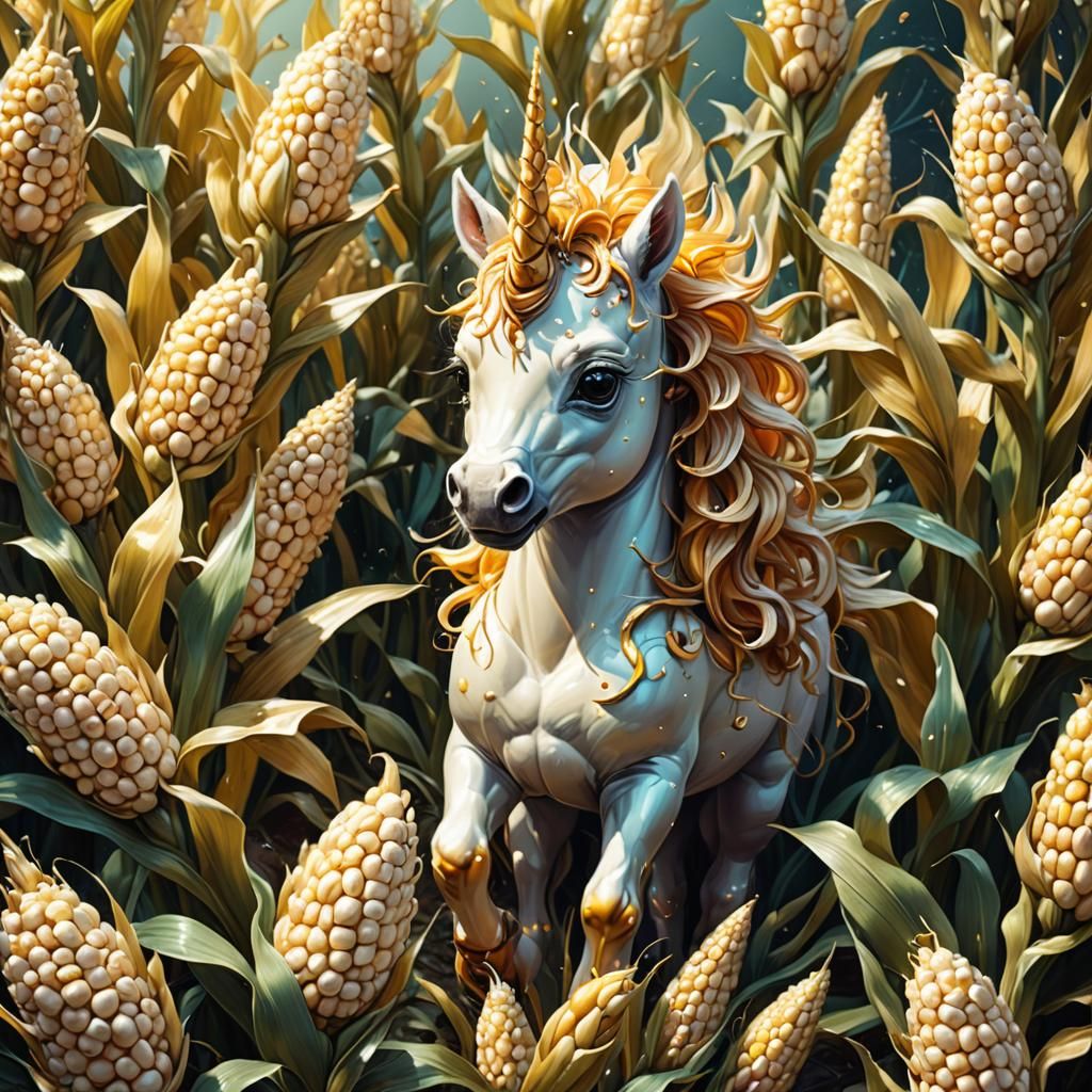Cute Corn Unicorn: Hyperdetailed 3D Digital Art