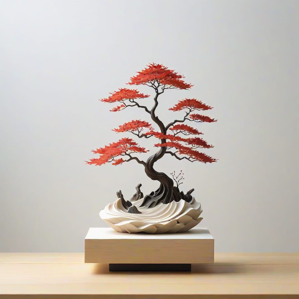 Surreal Japanese Bonsai Masterpiece in Minimalist Zen Style
