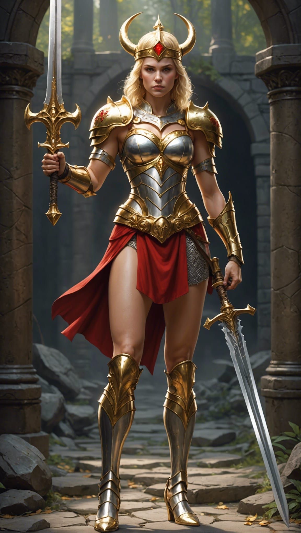 Warrior Princess with Golden Skull Sword
