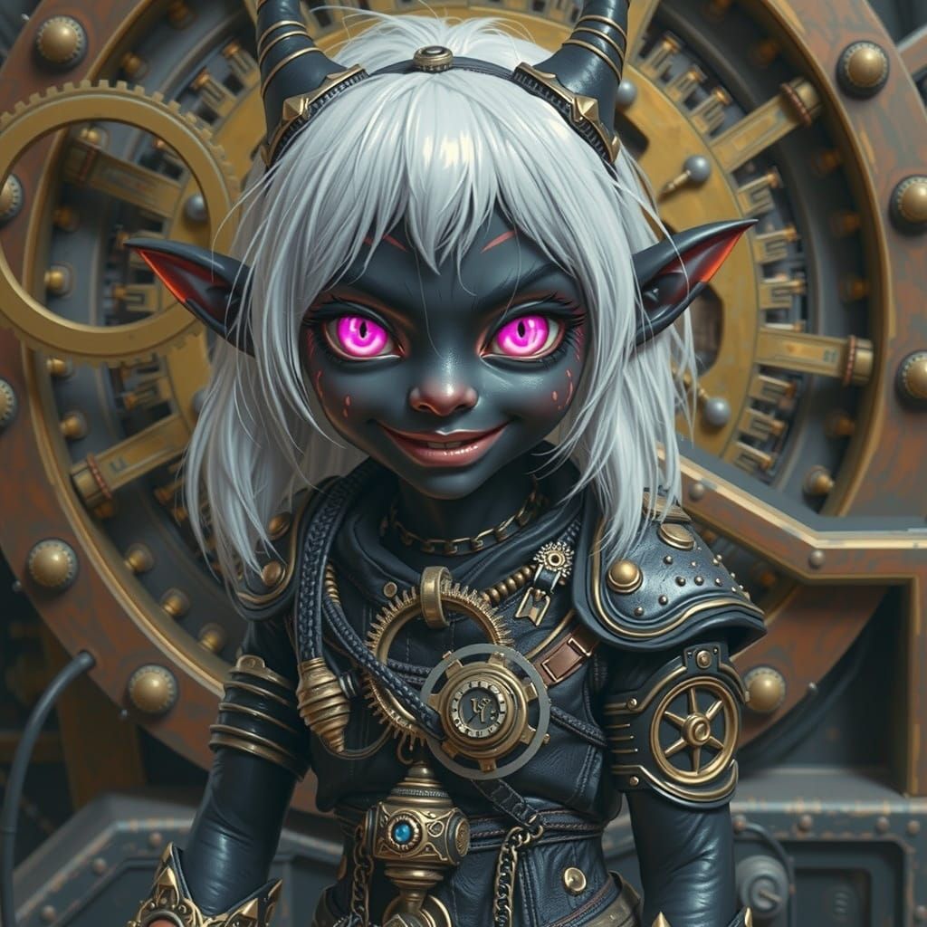 Steampunk Drow Elf with Gears and Engine