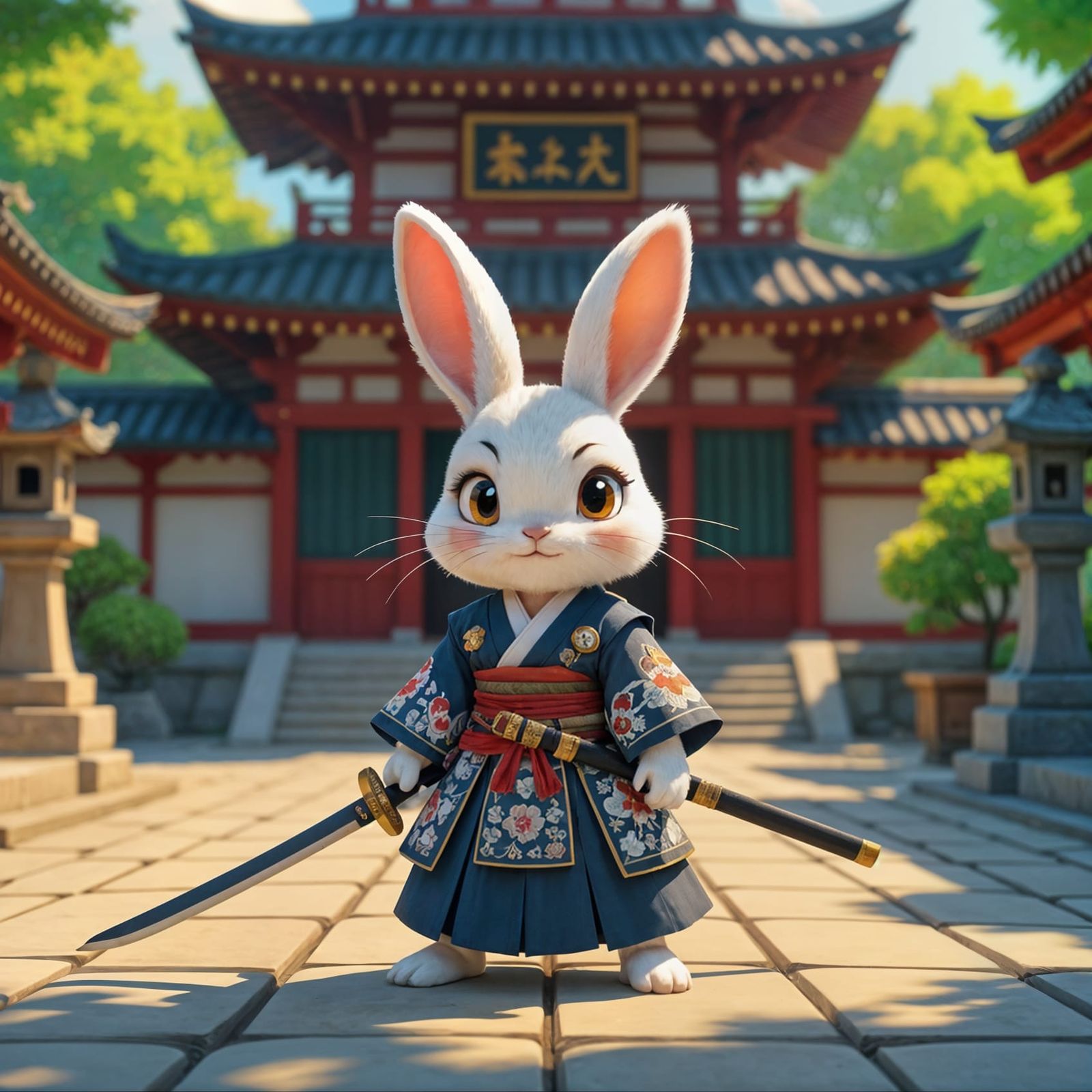 White Rabbit Samurai in Traditional Japanese Setting