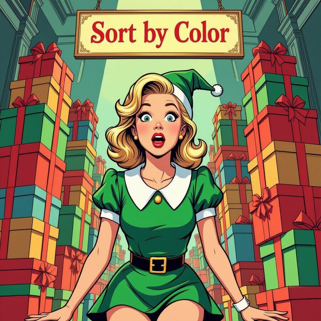 Surprised Elf Helper in Comic Book Style Art