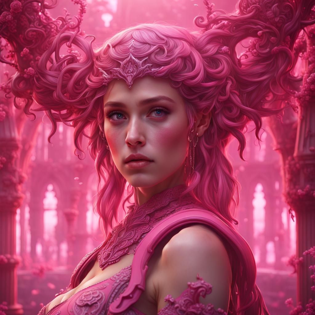 Pink Girl: Detailed Matte Painting in Fantasy Style