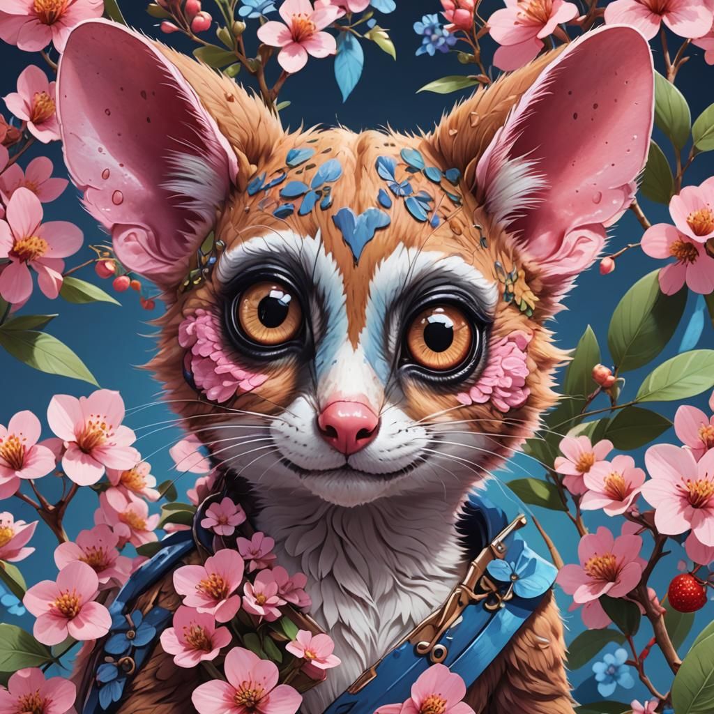 Mouse Lemur Portrait with Manga Eyes in Anime Style