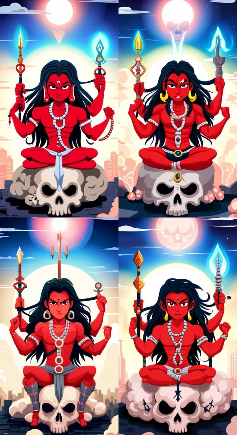 Chibi Anime Lord Shiva with Glowing Weapons