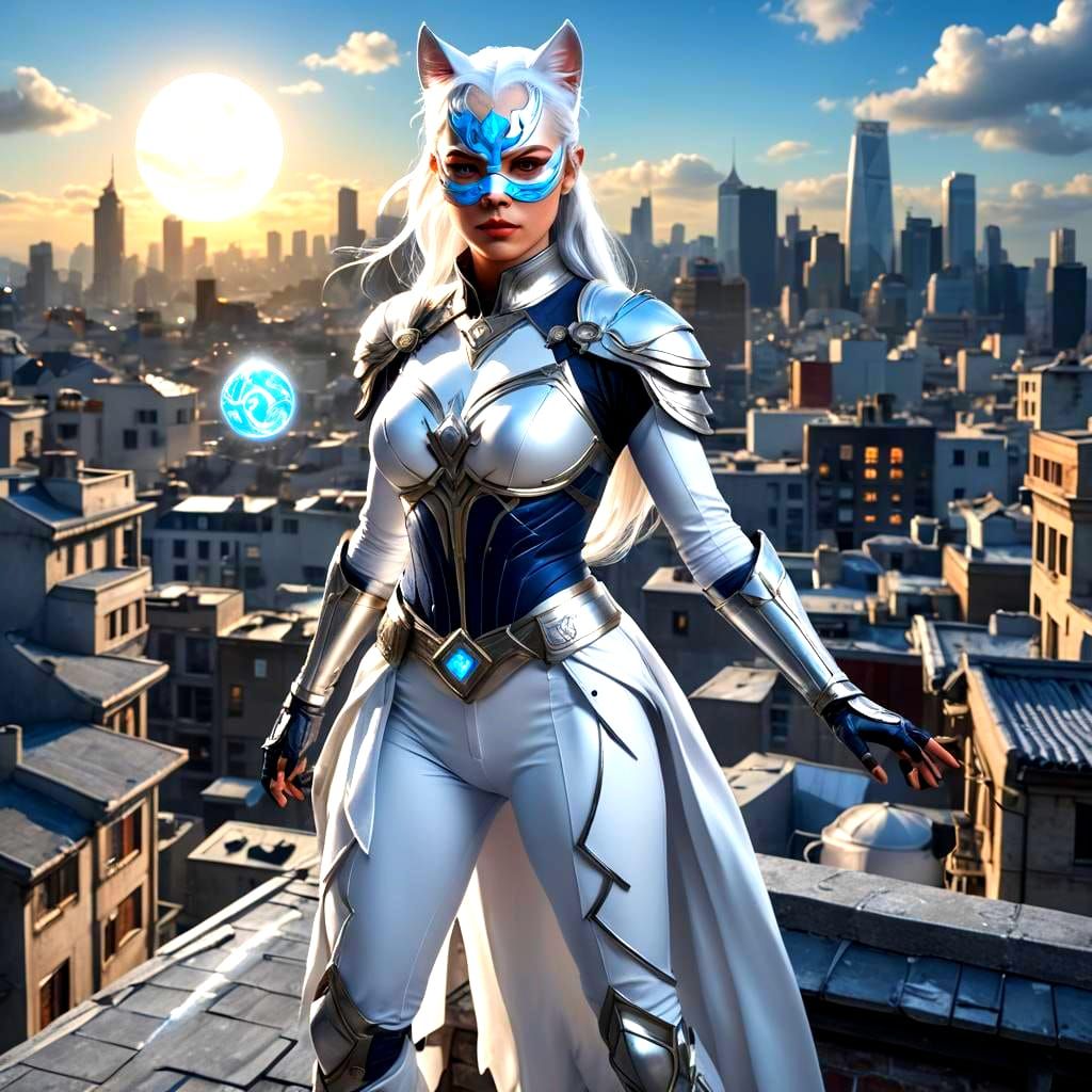 French-Chinese Superheroine with Light Orb, Fantasy Art