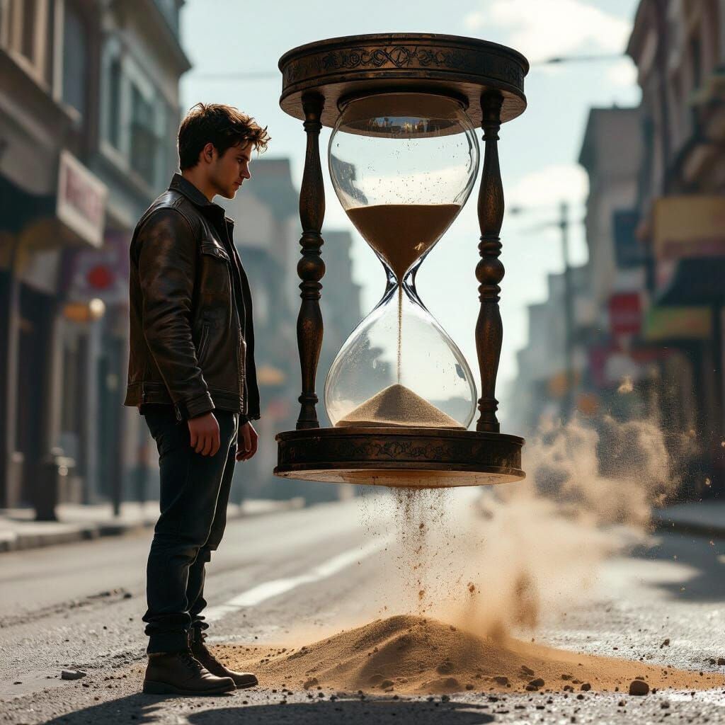 Hourglass on Deserted Street: Chiaroscuro Scene