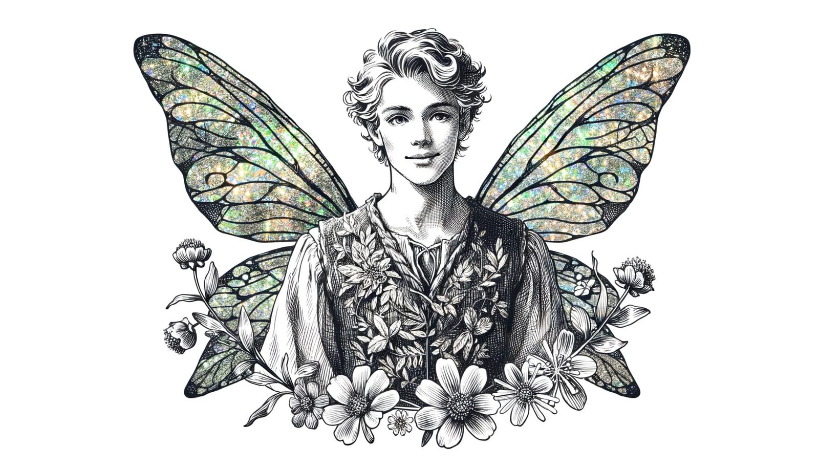 Fairy Goddess with Radiant Wings in Floral Attire