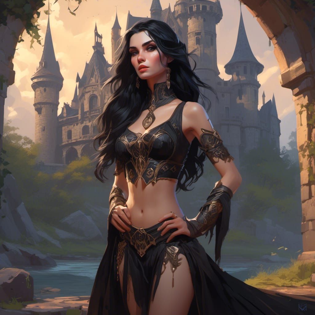Gothic Brunette in Haunted Castle, Detailed Portrait
