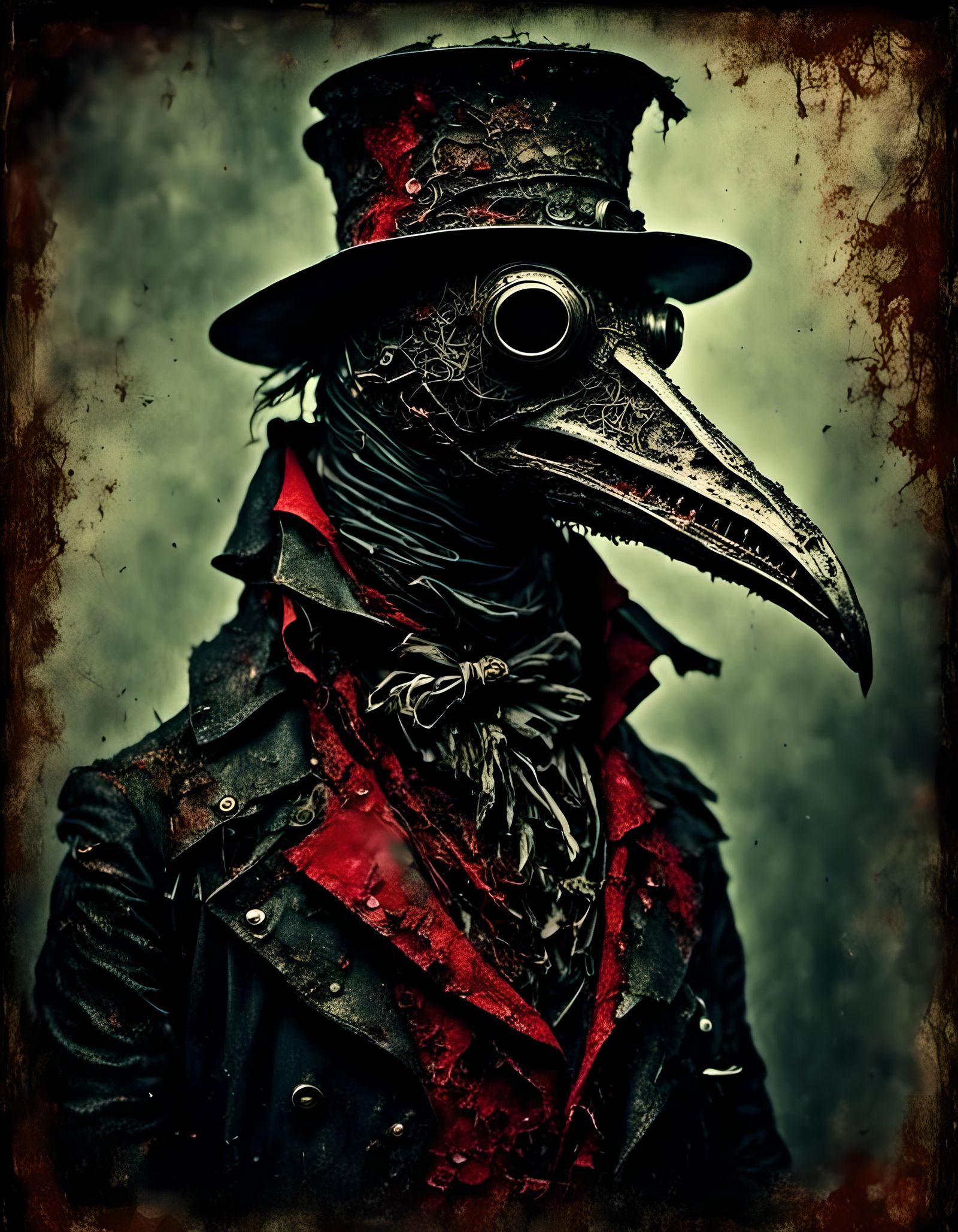 Rotting Plague Doctor Portrait in Gothic Horror Style
