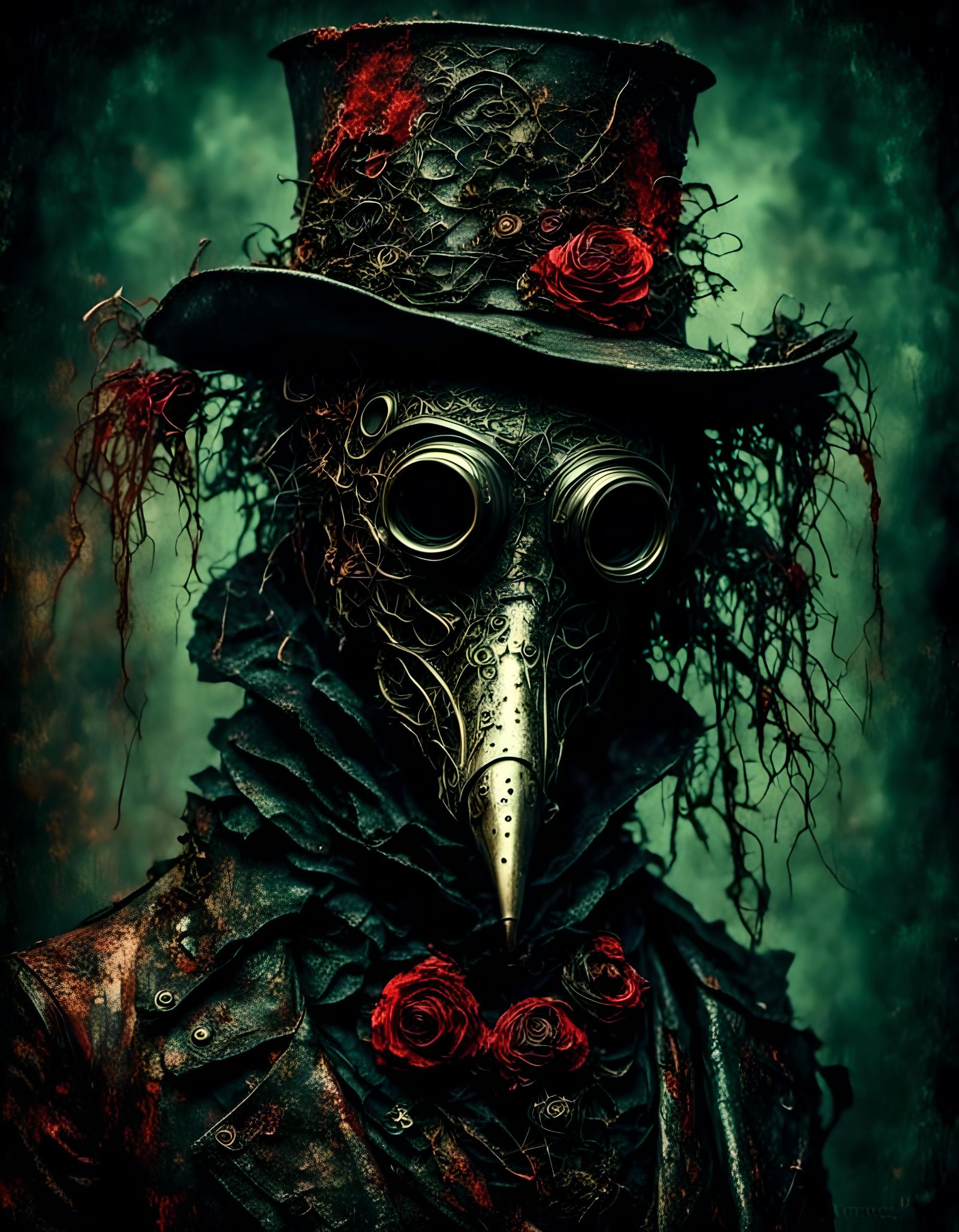 Rotting Plague Doctor Portrait in Gothic Steampunk Style