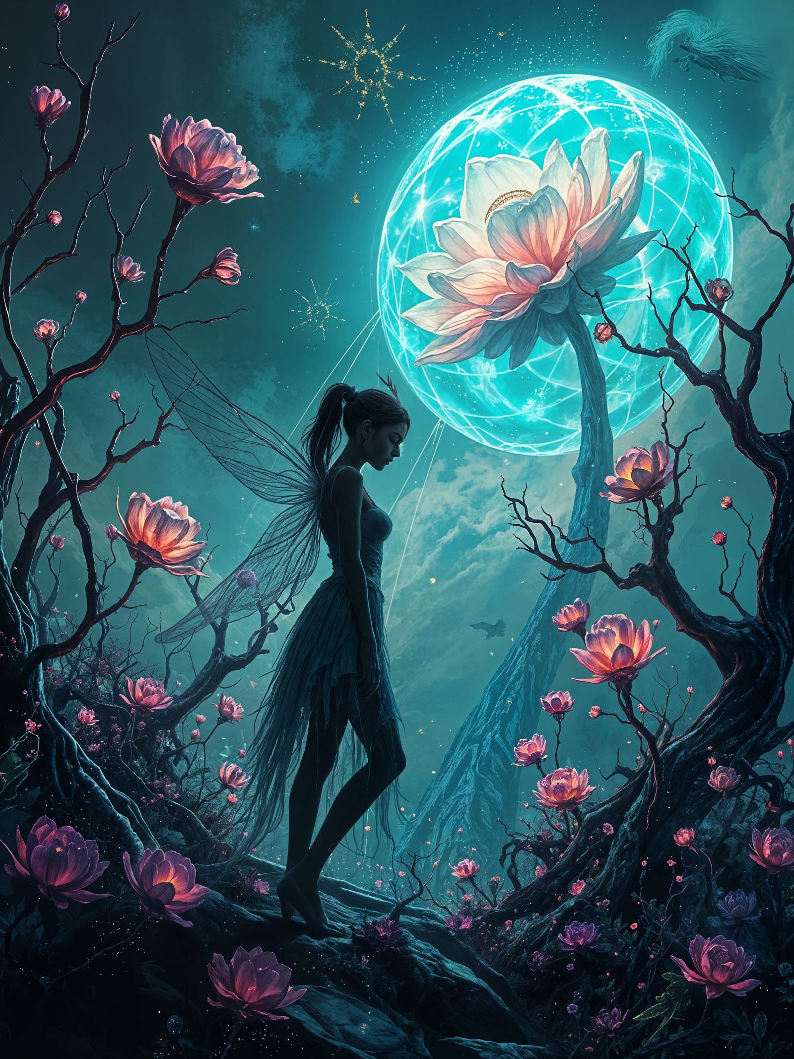 Surreal Cyberpunk Bloom Unfolds in Toxic Paradise