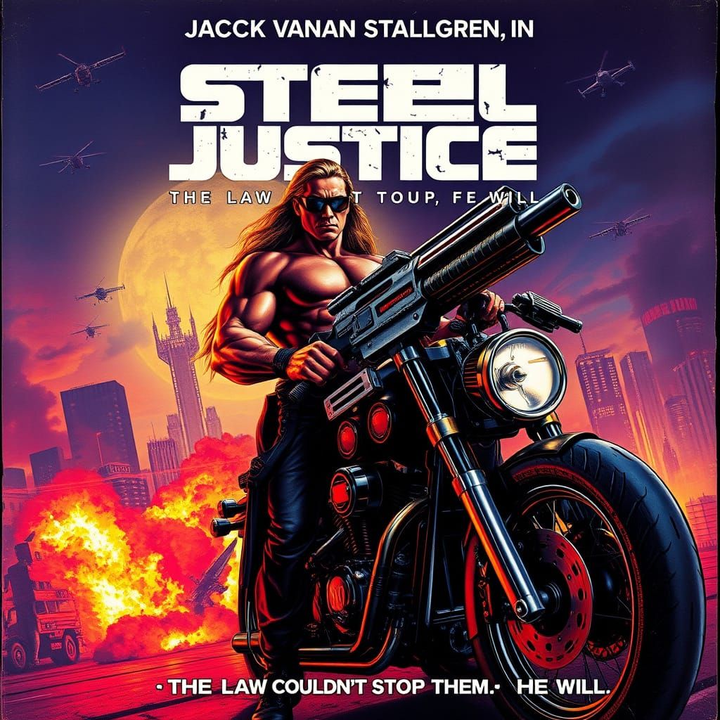 Retro 80s Action Hero Poster in VHS Colors