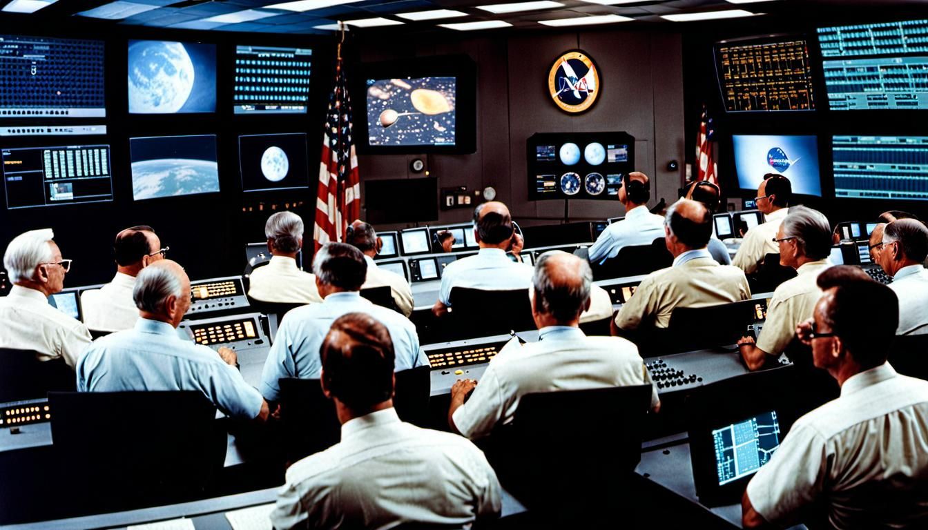 Apollo 11 Launch: NASA Control Room in Hyperrealism