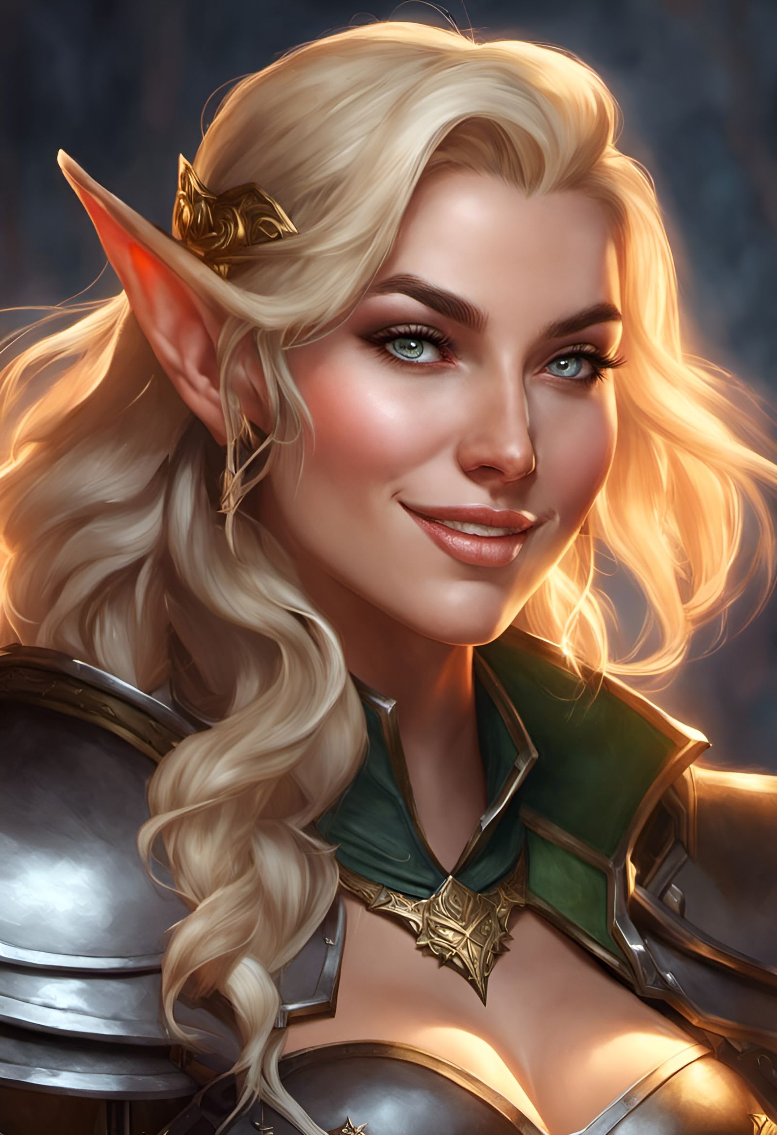 Smiling Elf Ranger in Dark Fantasy Style