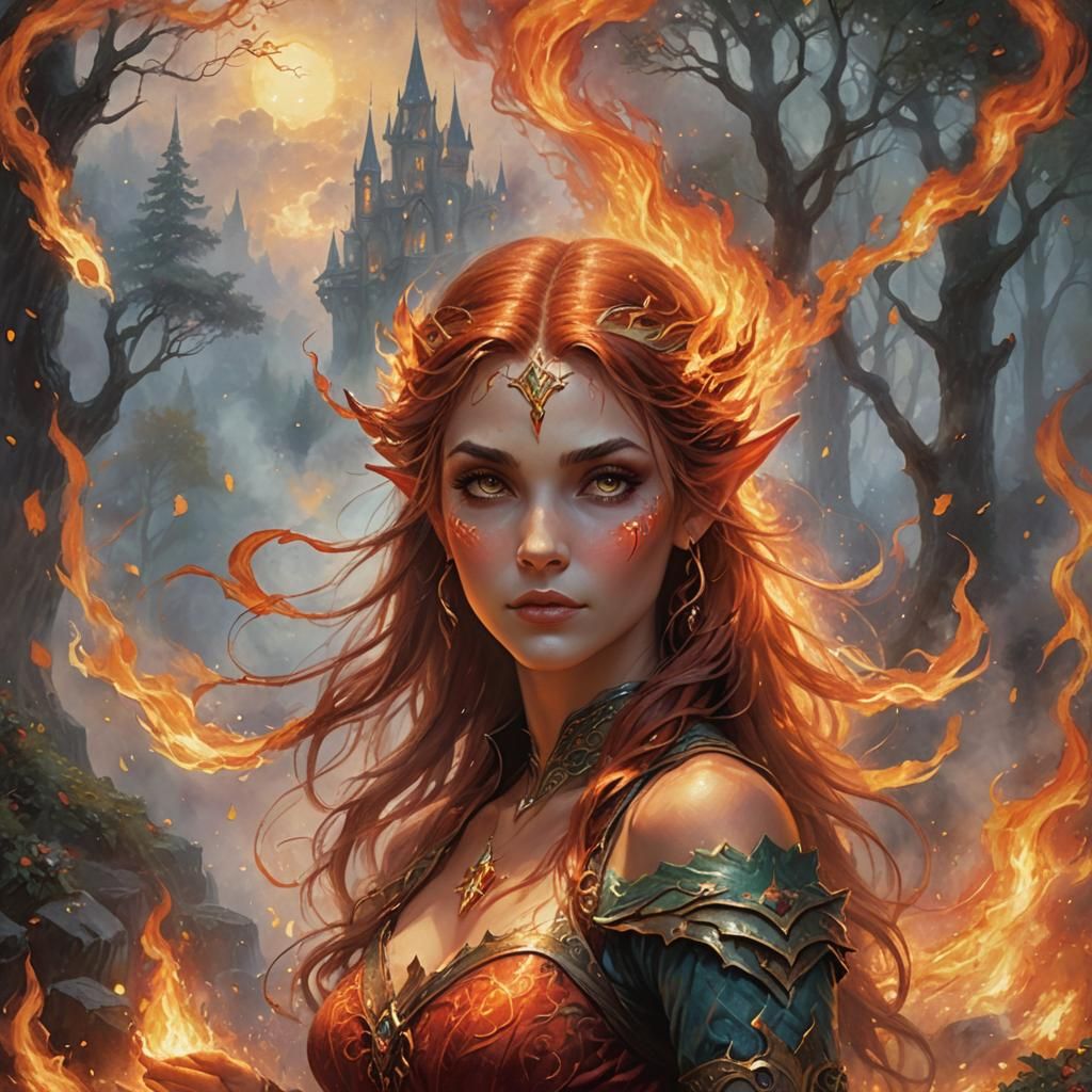 Fiery Elf Portrait in Ethereal Fantasy Style