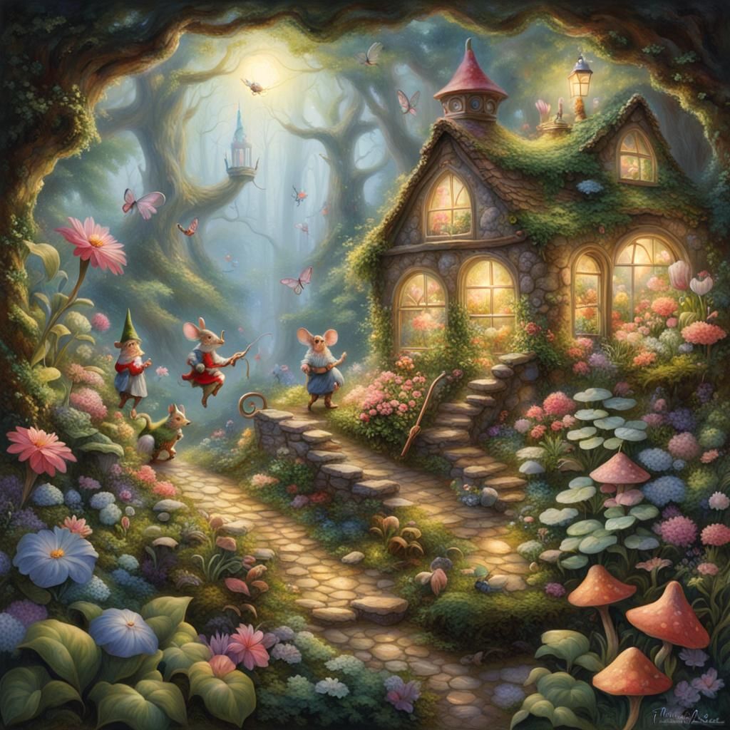 Fantasy Terrarium with Pixies and Gnomes