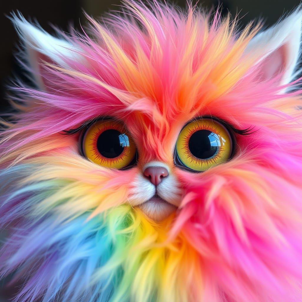 Pastel Rainbow Fluffy Creatures with Multicolored Eyes