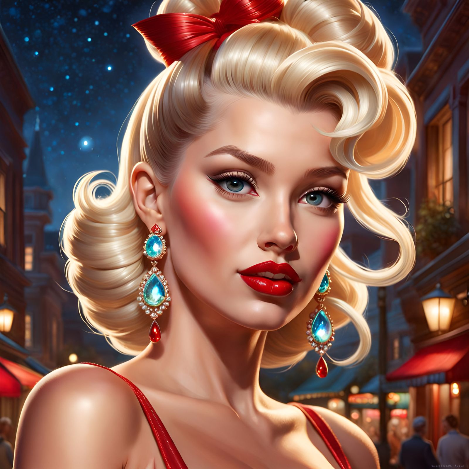 Gorgeous Jeweled Woman at Night in Cartoon Style