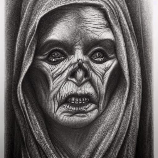 Hyperdetailed Charcoal Drawing of Witch Burning