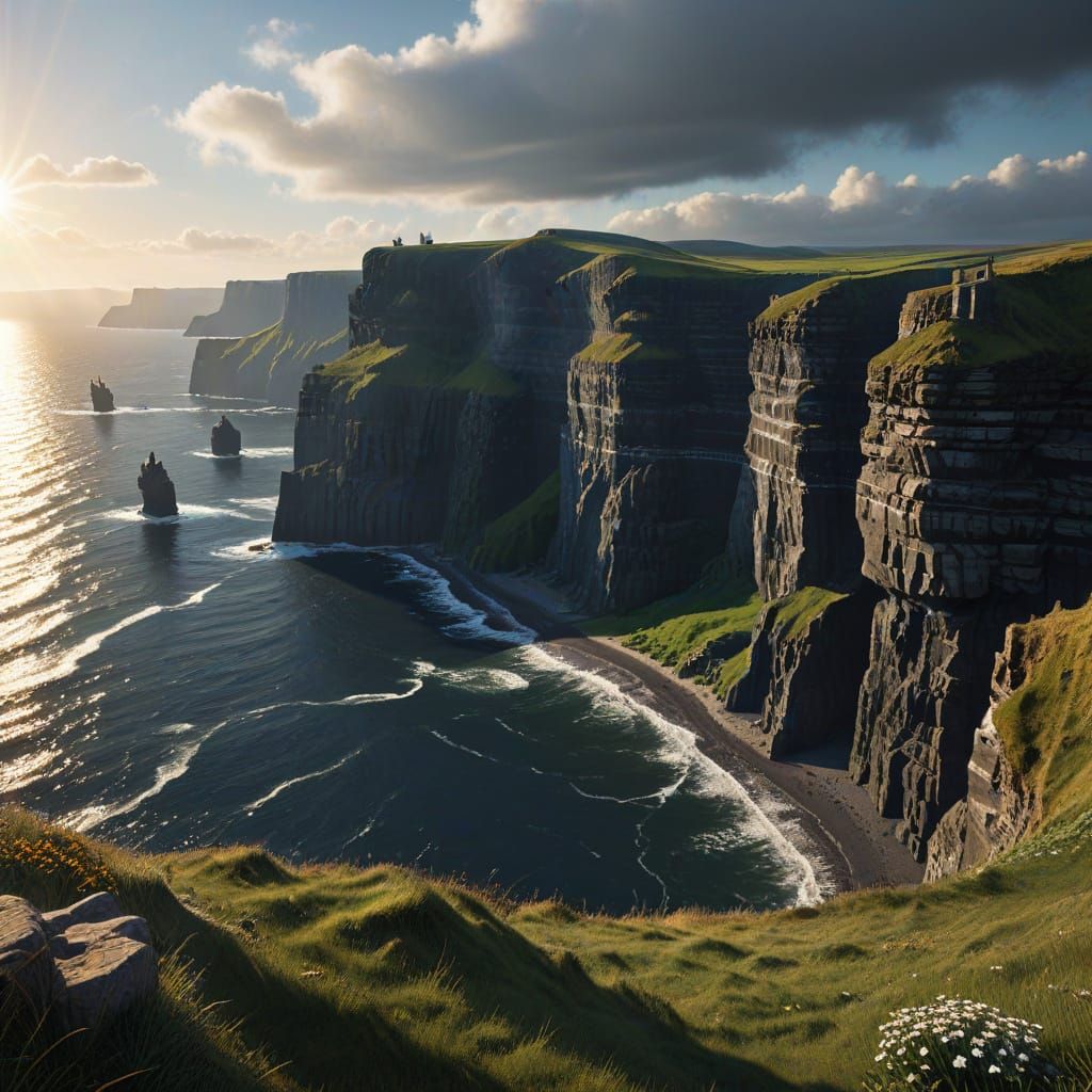 Cliffs of Moher Ireland Under Bright Sunlight