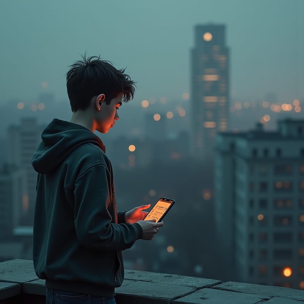 Teenager Gazing at Deleted Messages in Matte Painting