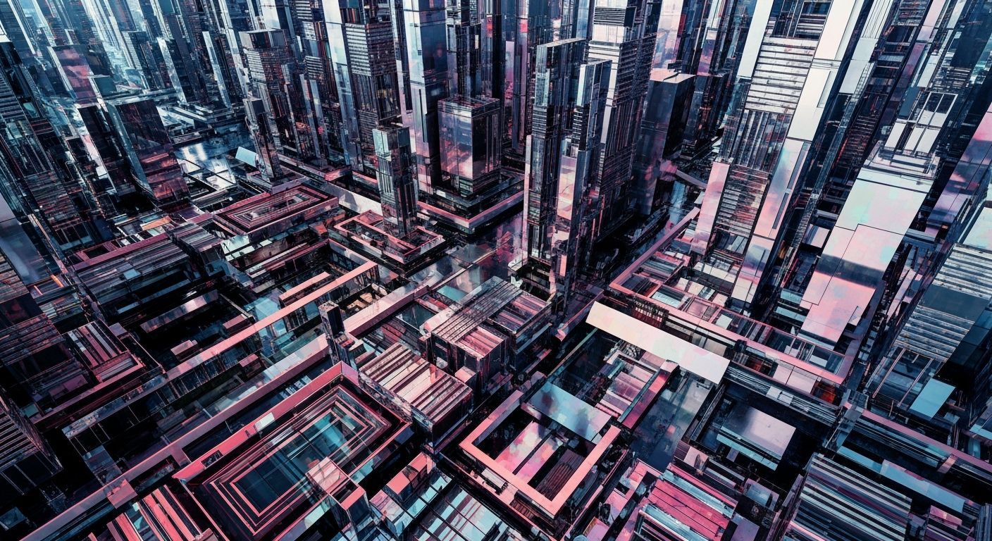 Vibrant Abstract Cityscape with Geometric Shapes