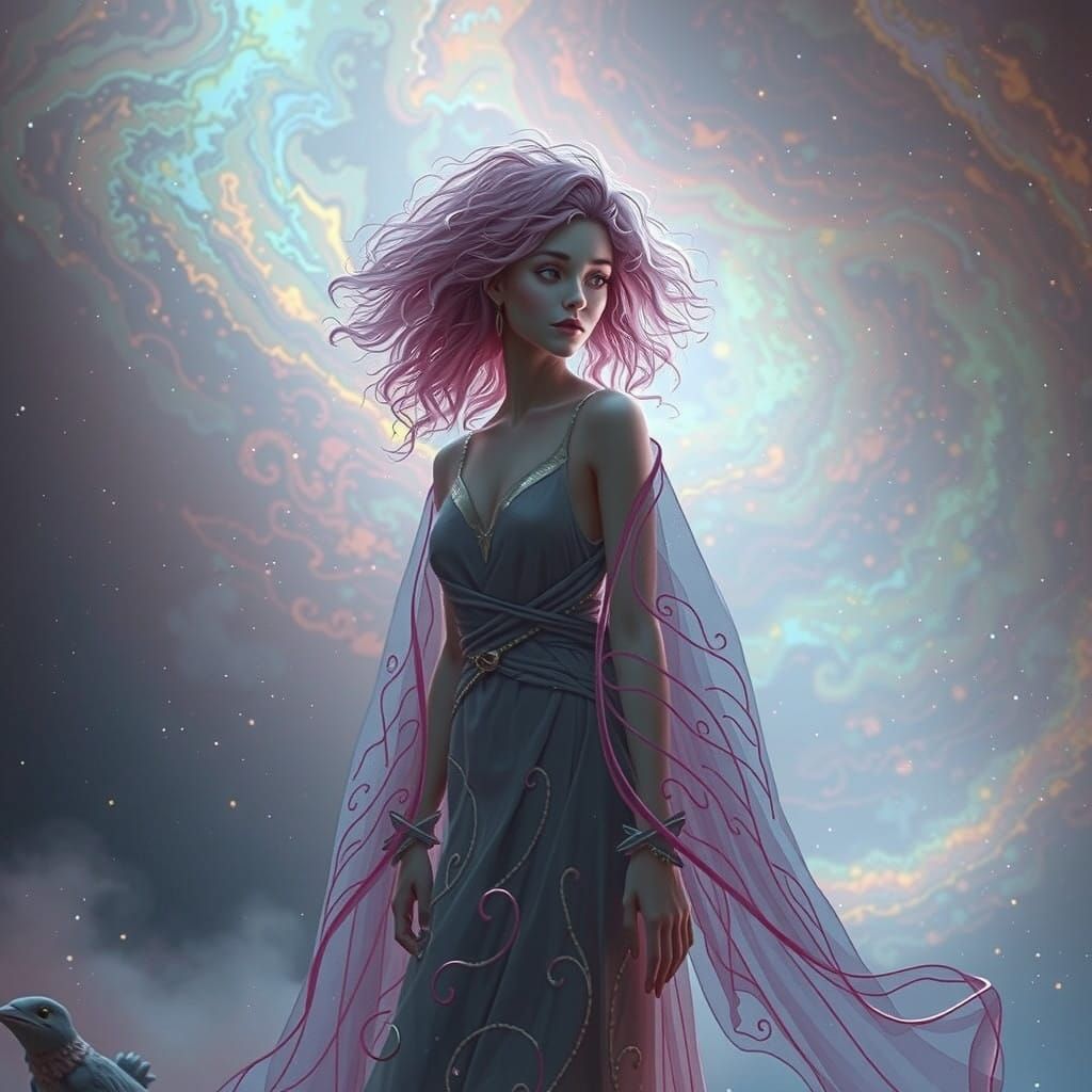 Mystical Pink Goddess Surrounded by Ethereal Realms