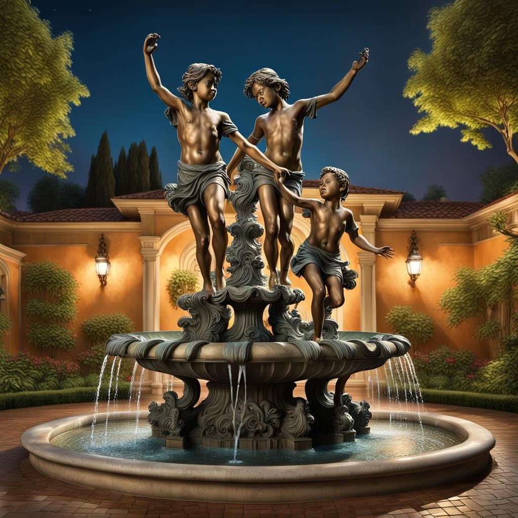 majestic garden water fountain, adorned with a magnificent b...