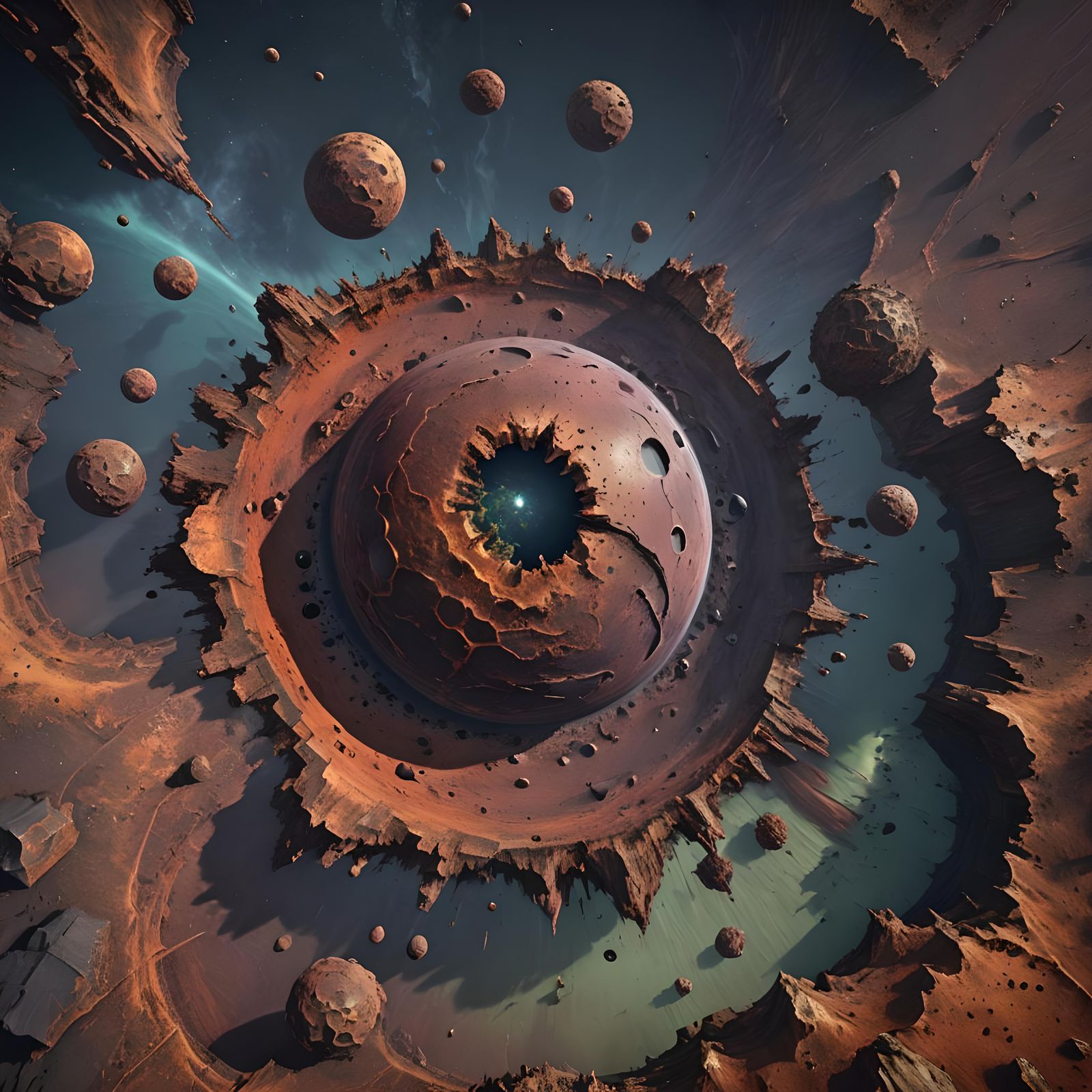 Brain Planet with Craters: Fantastical Concept Art