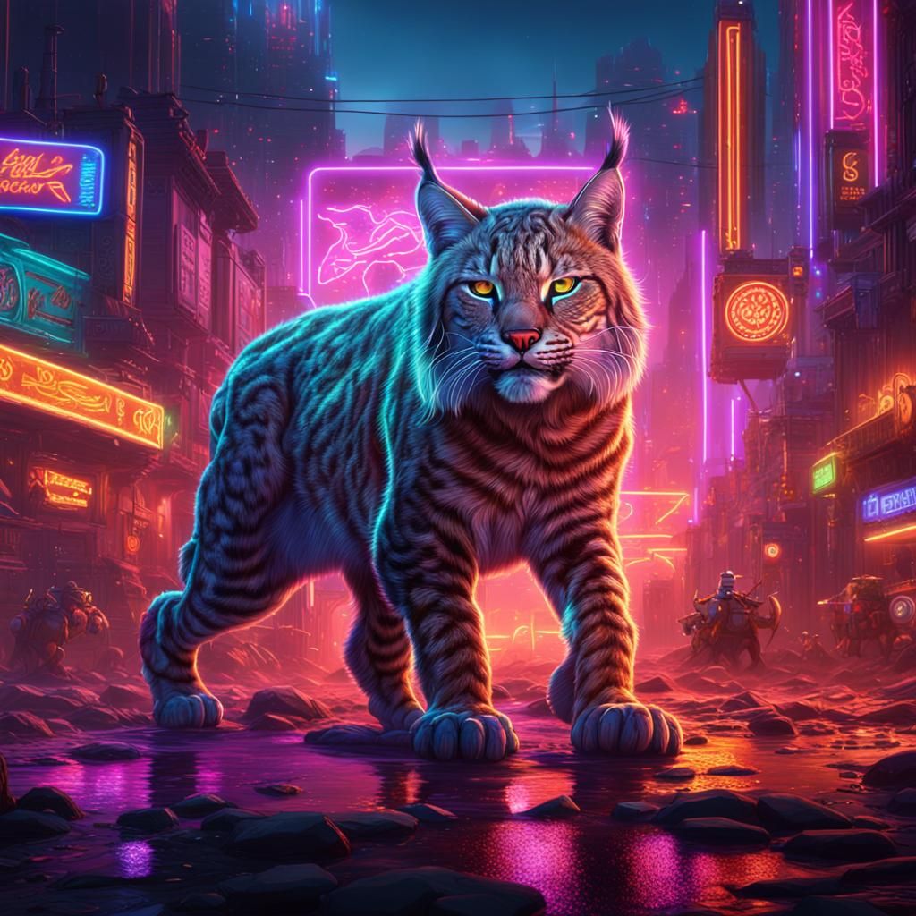 Bobcat in Neon Lights: Fantasy Concept Art