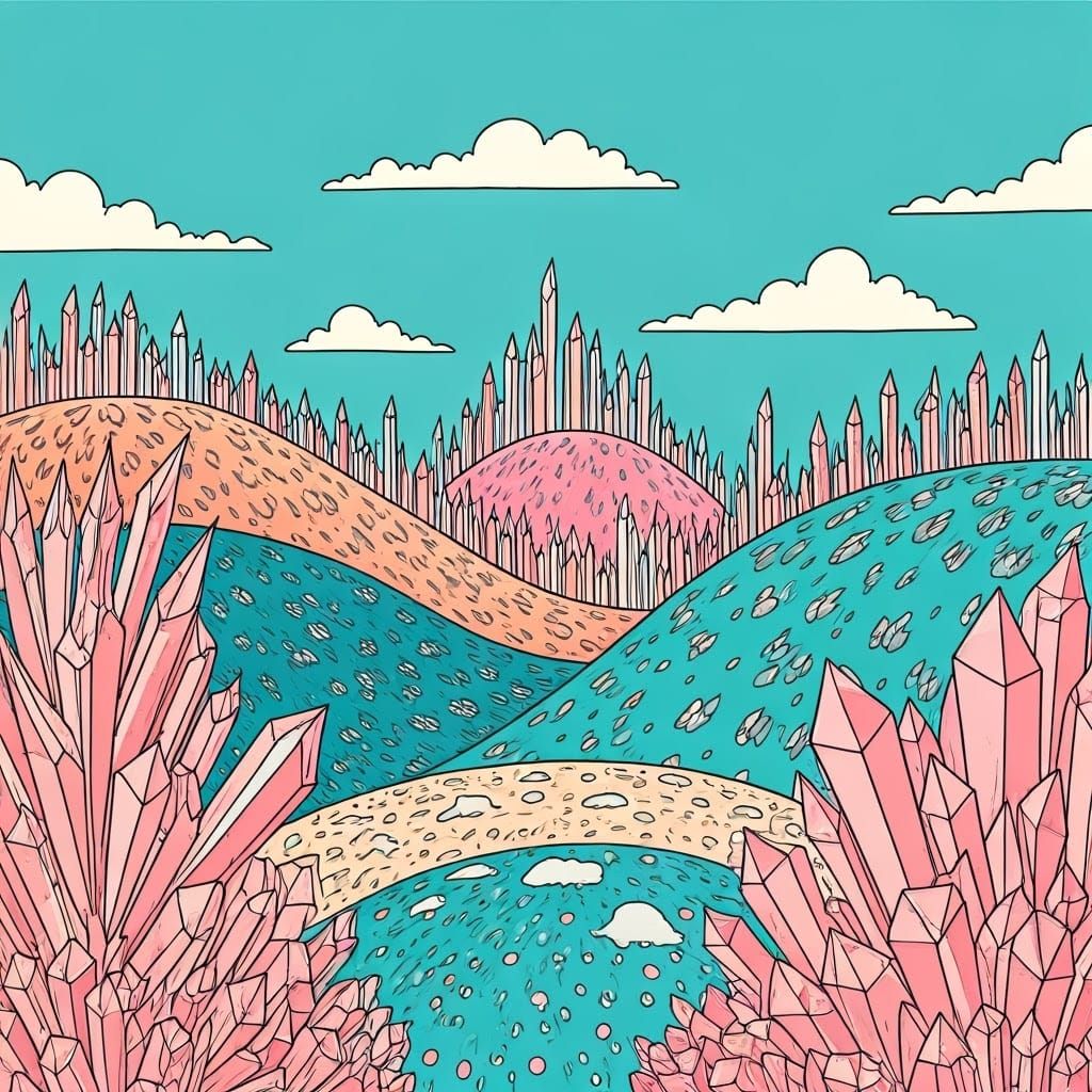 Dreamlike Doodle Art Scene with Crystal Spires