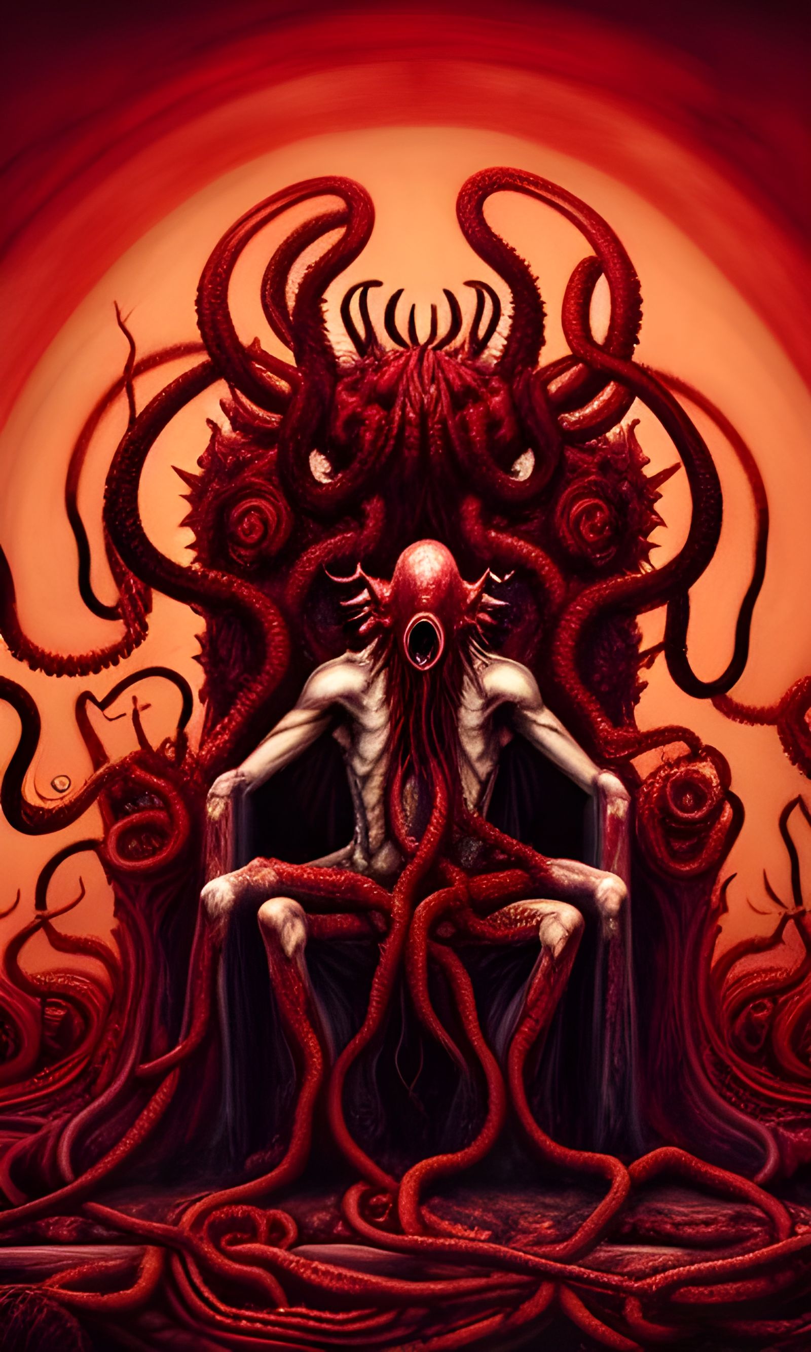 Eldritch King Melded to Throne in Crimson Horror
