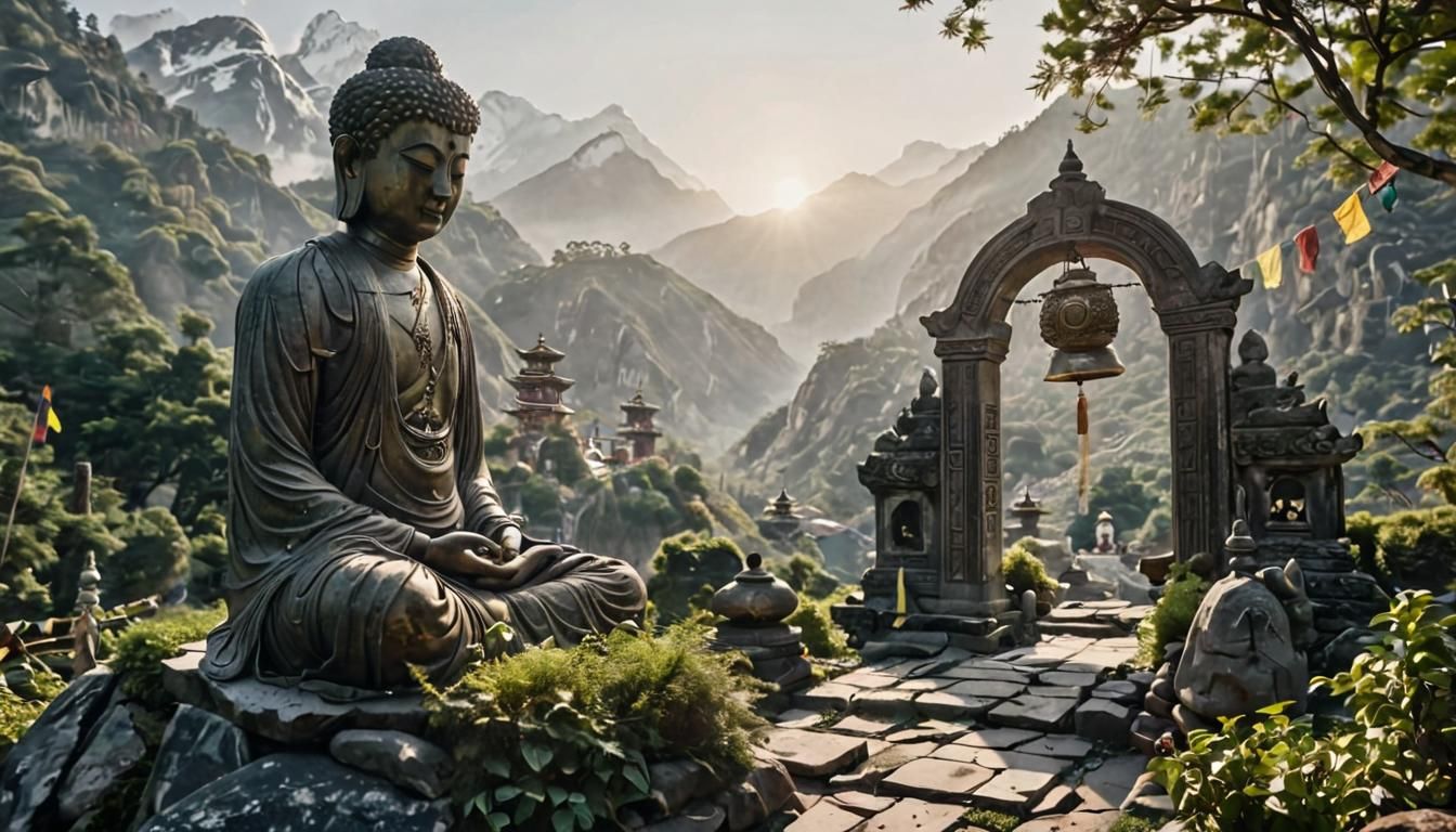 Serene Monk in Himalayan Temple: Tibetan Buddhist Art