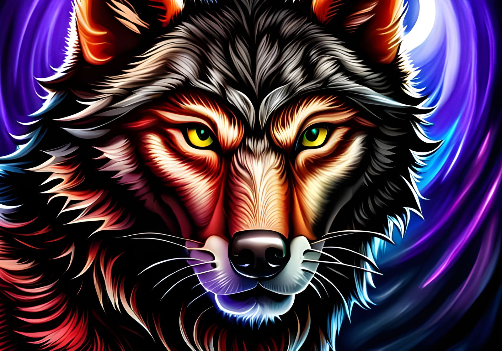 Steampunk Black Wolf Charcoal Drawing