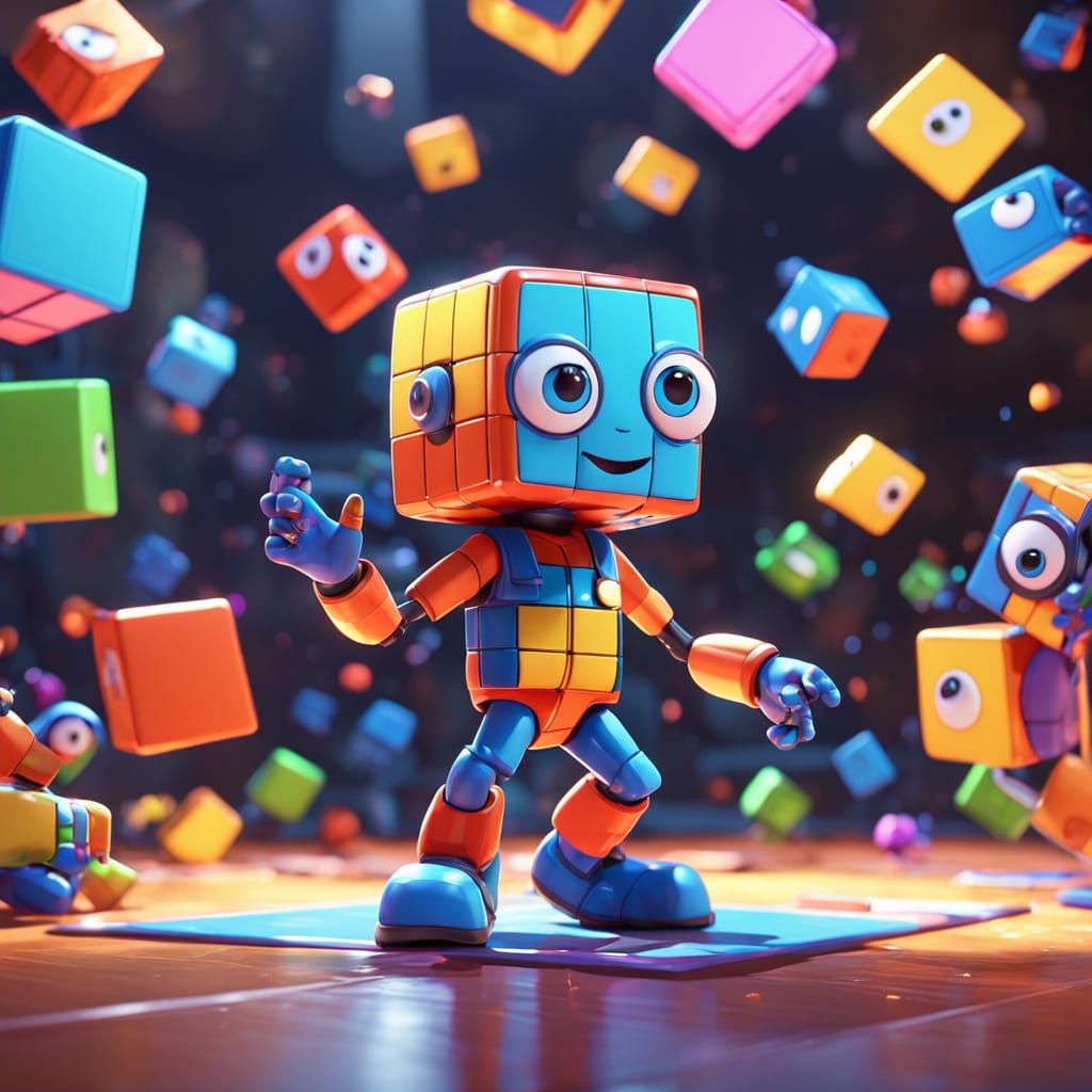 Vibrant Pixar-Inspired Twist Posing with Rubik's Cube