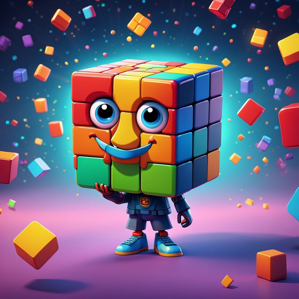 Pixar-Style 3D Twist Rubik's Cube Character in Playful Pose