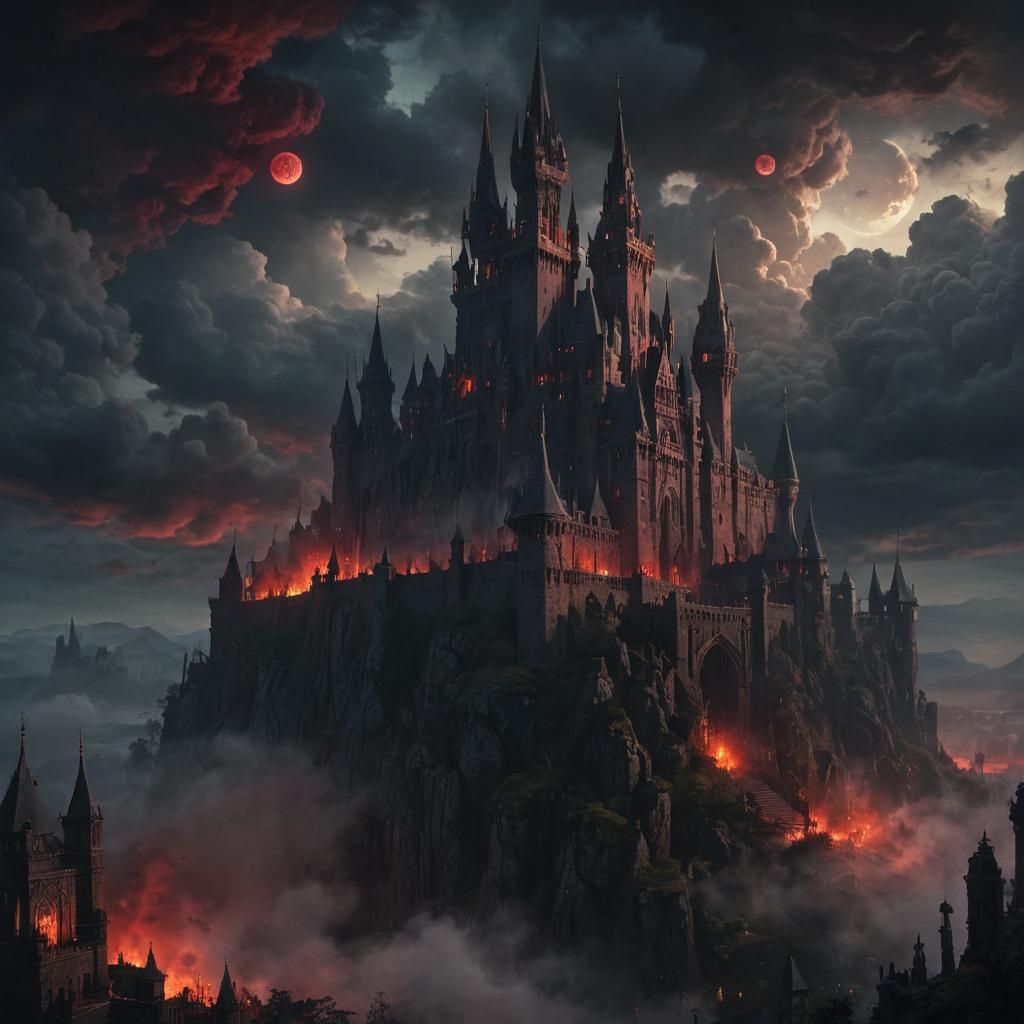 Dark Fantasy Kingdom with Glowing Entity Orbs and Crimson Ca...