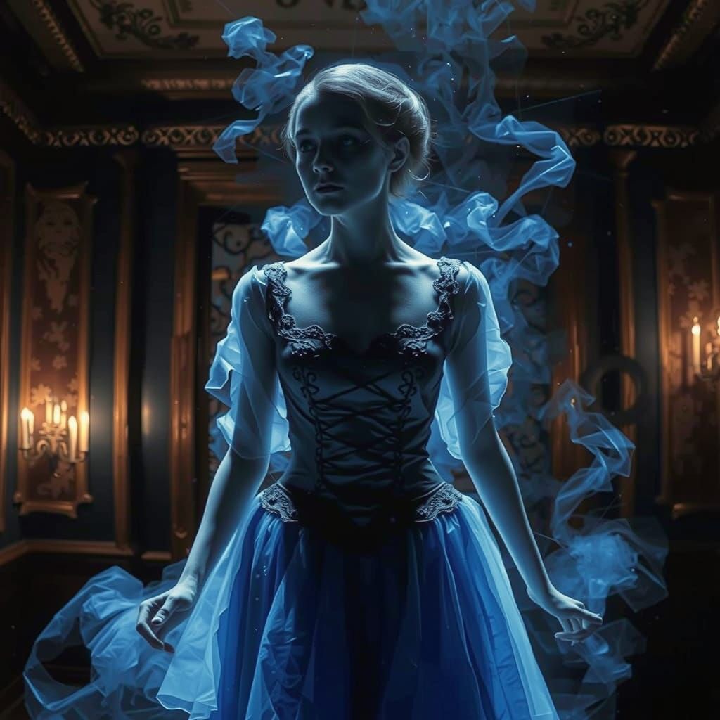 Ethereal Woman Surrounded by Webs and Dust