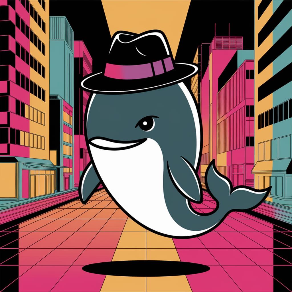 Vibrant Pop Art Bad Whale in Urban Japan