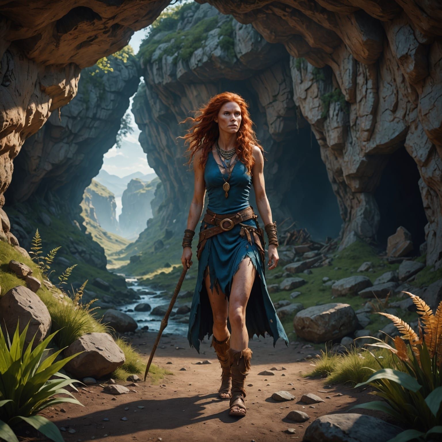 Fantastical Cave Woman in Springtime